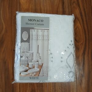Monaco Woven White and Silver Shower Curtain